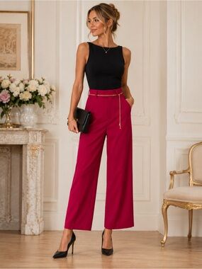 Lulus Modern Approach Pants Red Satin Wide Leg High Rise Size XS NWT